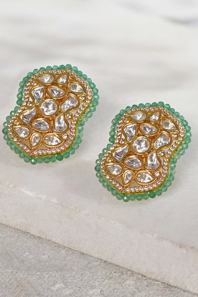 Joules by Radhika Kundan Polki Green Beaded Stud Earrings jewellery indian designer wear online shopping melange singapore