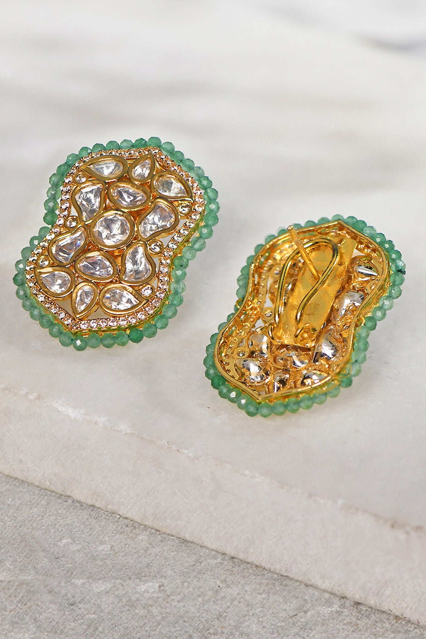 Joules by Radhika Kundan Polki Green Beaded Stud Earrings jewellery indian designer wear online shopping melange singapore