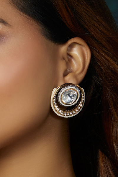 Joules by Radhika Kundan Polki Pearl Stud Earrings indian designer wear online shopping melange singapore