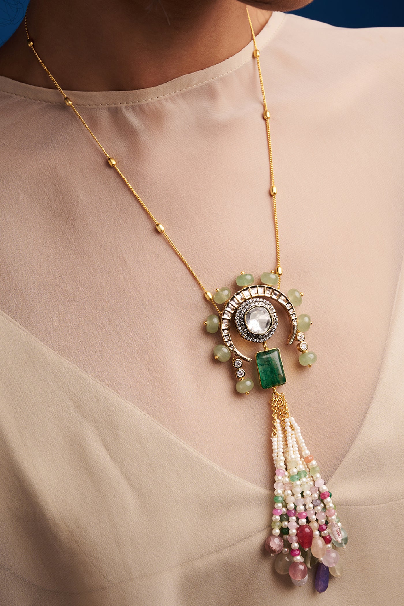 Joules by Radhika Multi Colour Antique Tasseled Necklace jewellery indian designer wear online shopping melange singapore