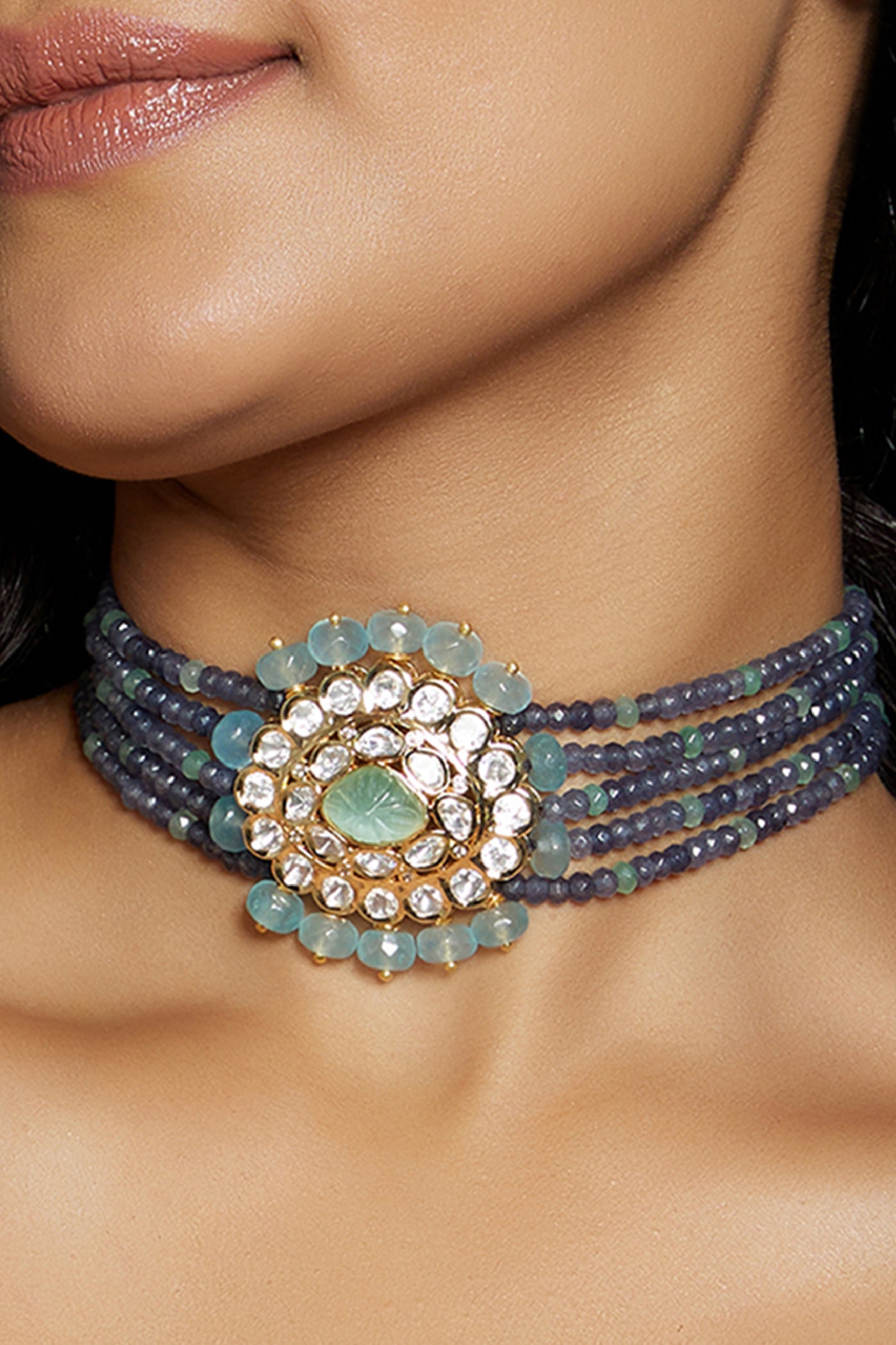 Joules by Radhika Multi Colour Beaded Polki Necklace jewellery indian designer wear online shopping melange singapore