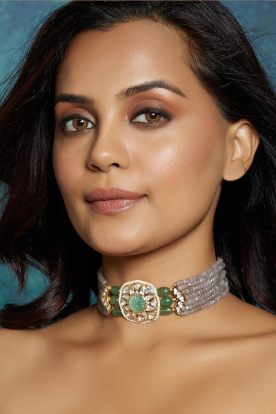 Joules by Radhika Multi Colour Beaded Polki  choker jewellery indian designer wear online shopping melange singapore