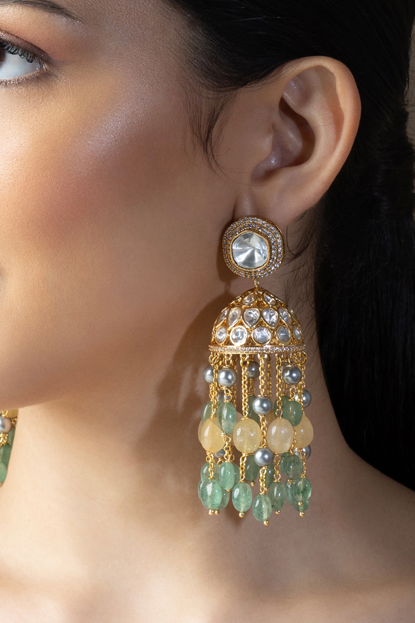 Joules by Radhika Multi Colour Polki Jhumka Earrings indian designer wear online shopping melange singapore