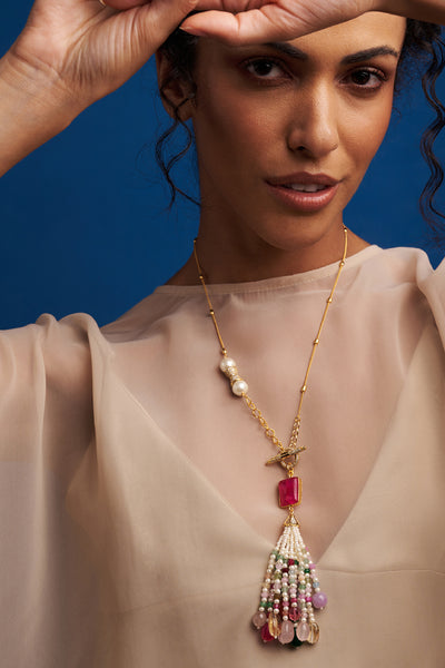 Joules by Radhika Multi Colour Tasseled Necklace jewellery indian designer wear online shopping melange singapore