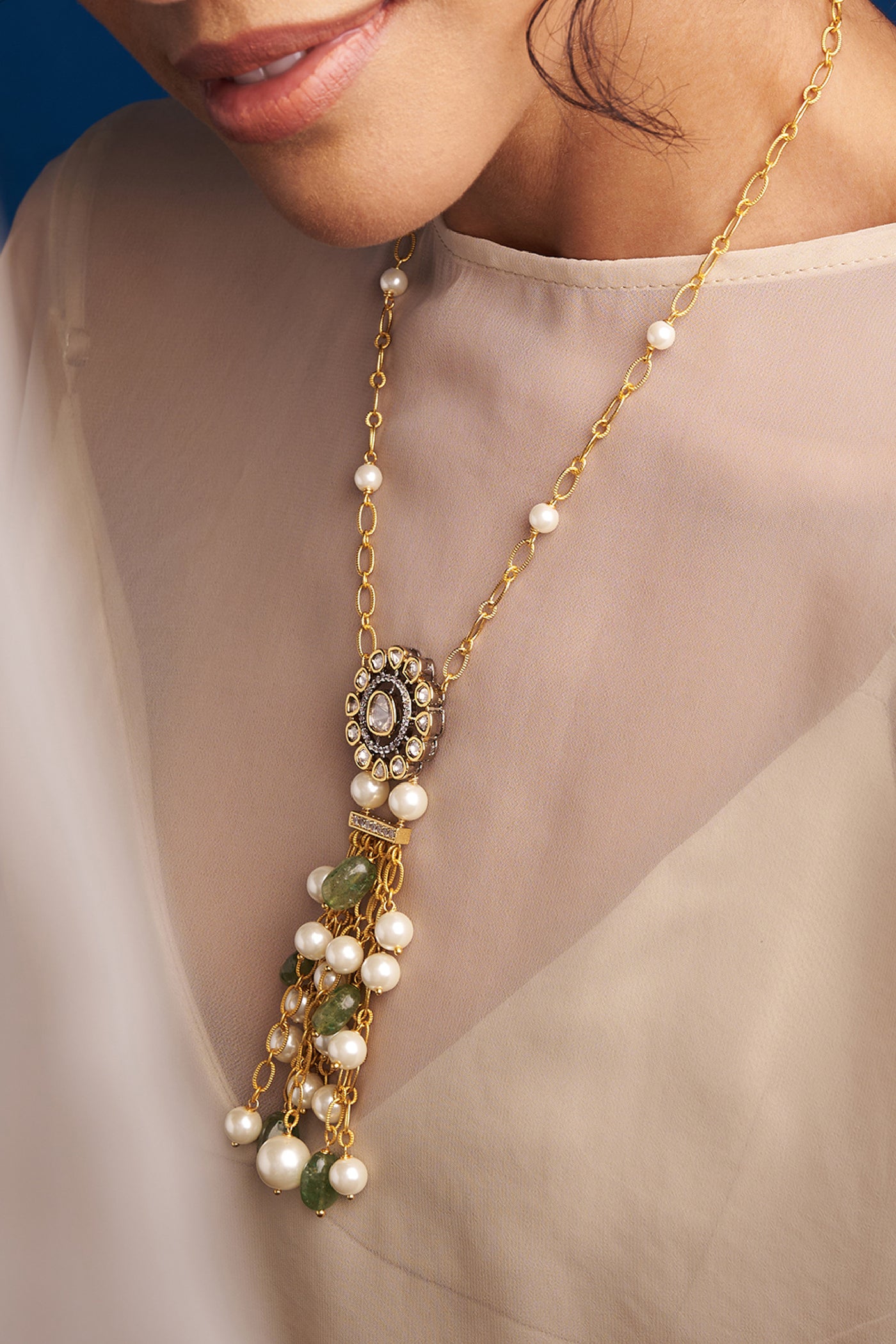 Joules by Radhika Multi Colour Tasseled Polki Necklace jewellery indian designer wear online shopping melange singapore