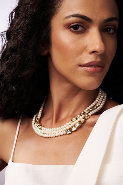 Joules by Radhika Multi Layered Pearl Polki Necklace jewellery indian designer wear online shopping melange singapore
