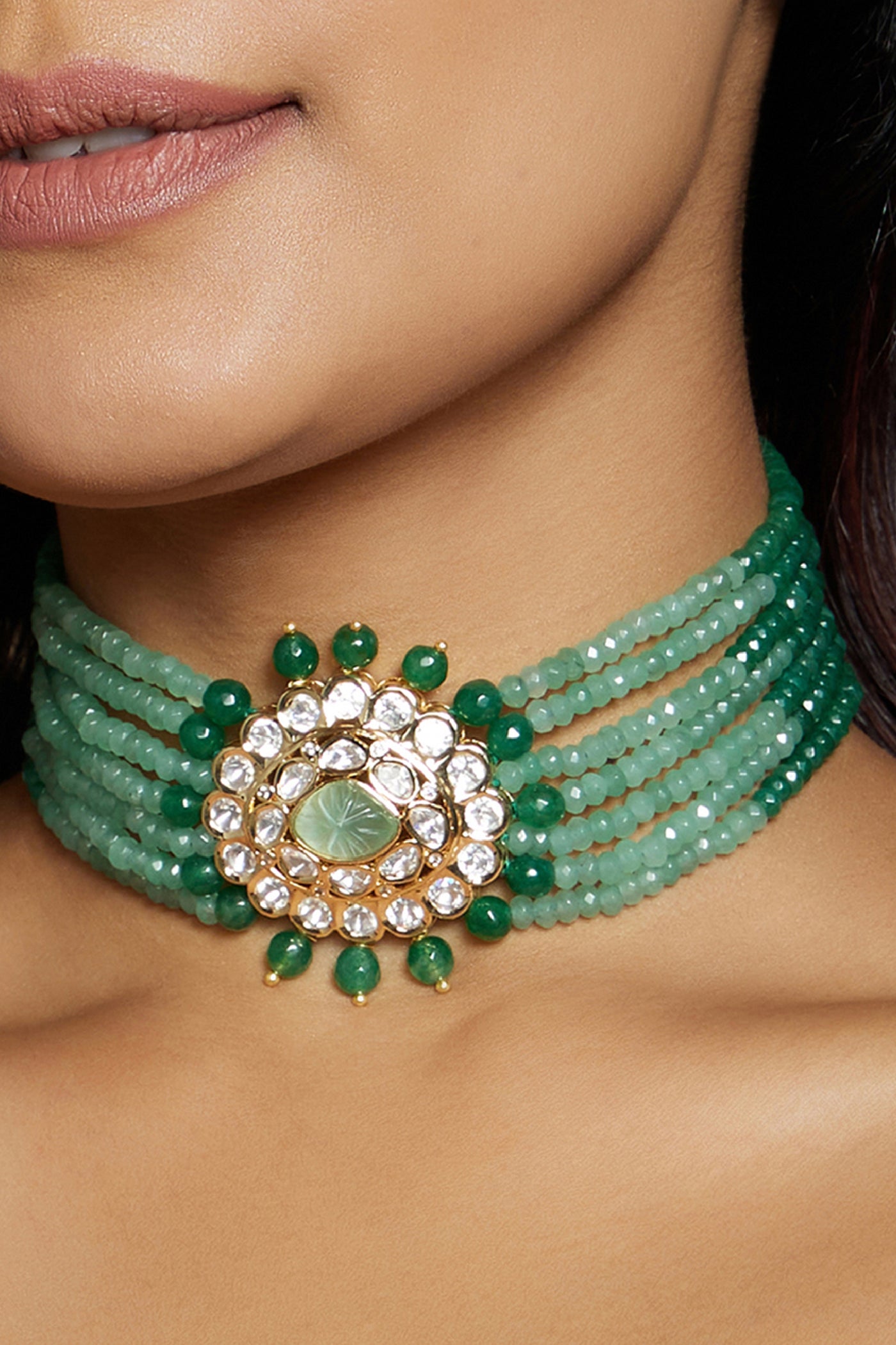  Joules by Radhika Multi Shaded Green Polki Choker jewellery indian designer wear online shopping melange singapore