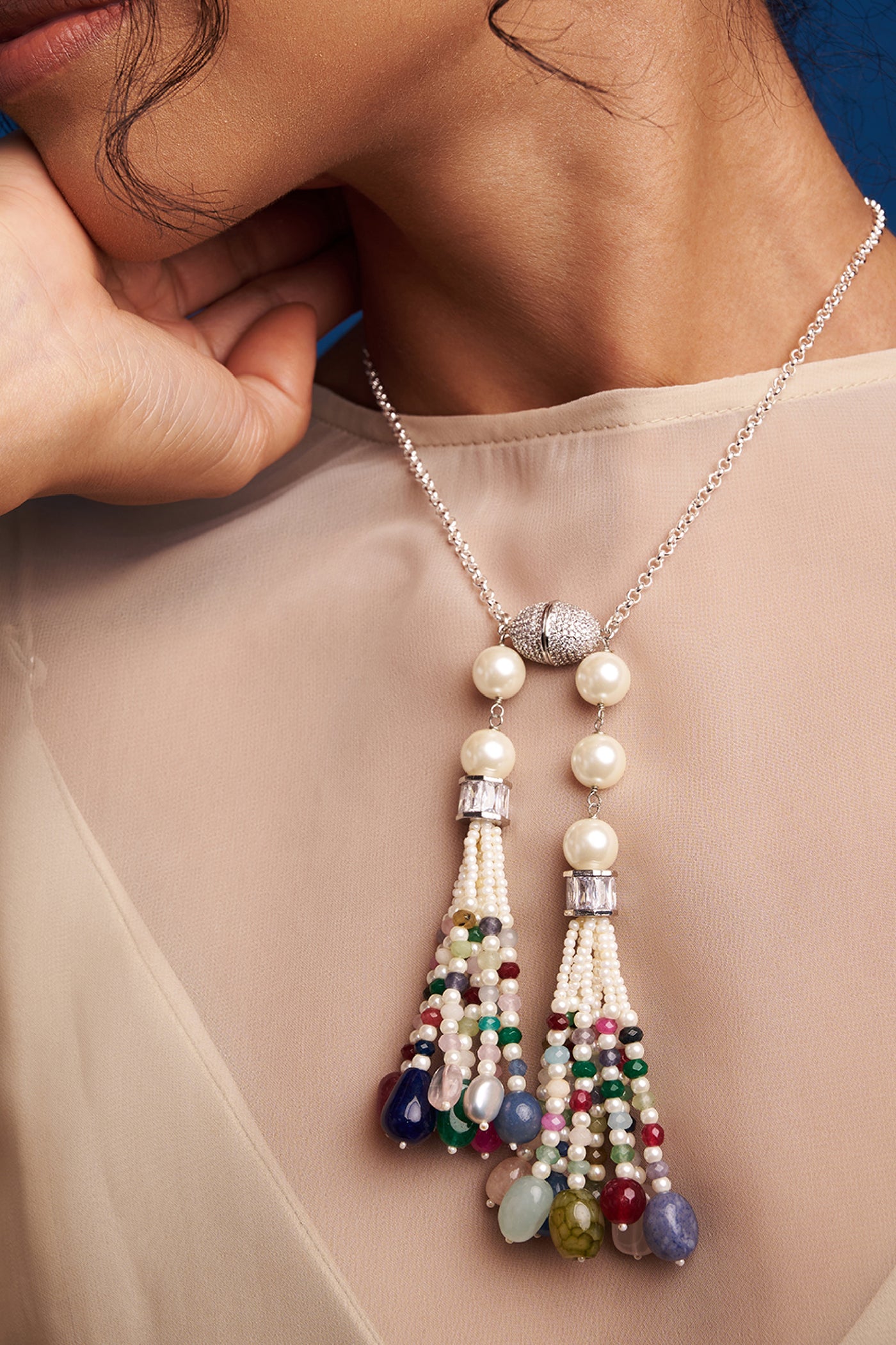 Joules by Radhika Multi Tasseled Pearl Necklace jewellery indian designer wear online shopping melange singapore