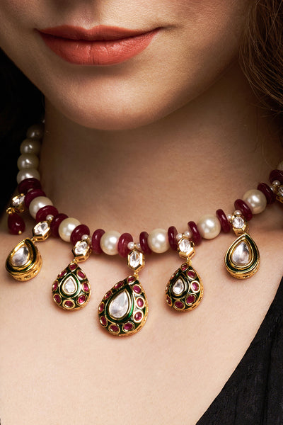 Joules by Radhika Necklace With Pearls & Red Agate jewellery indian designer wear online shopping melange singapore