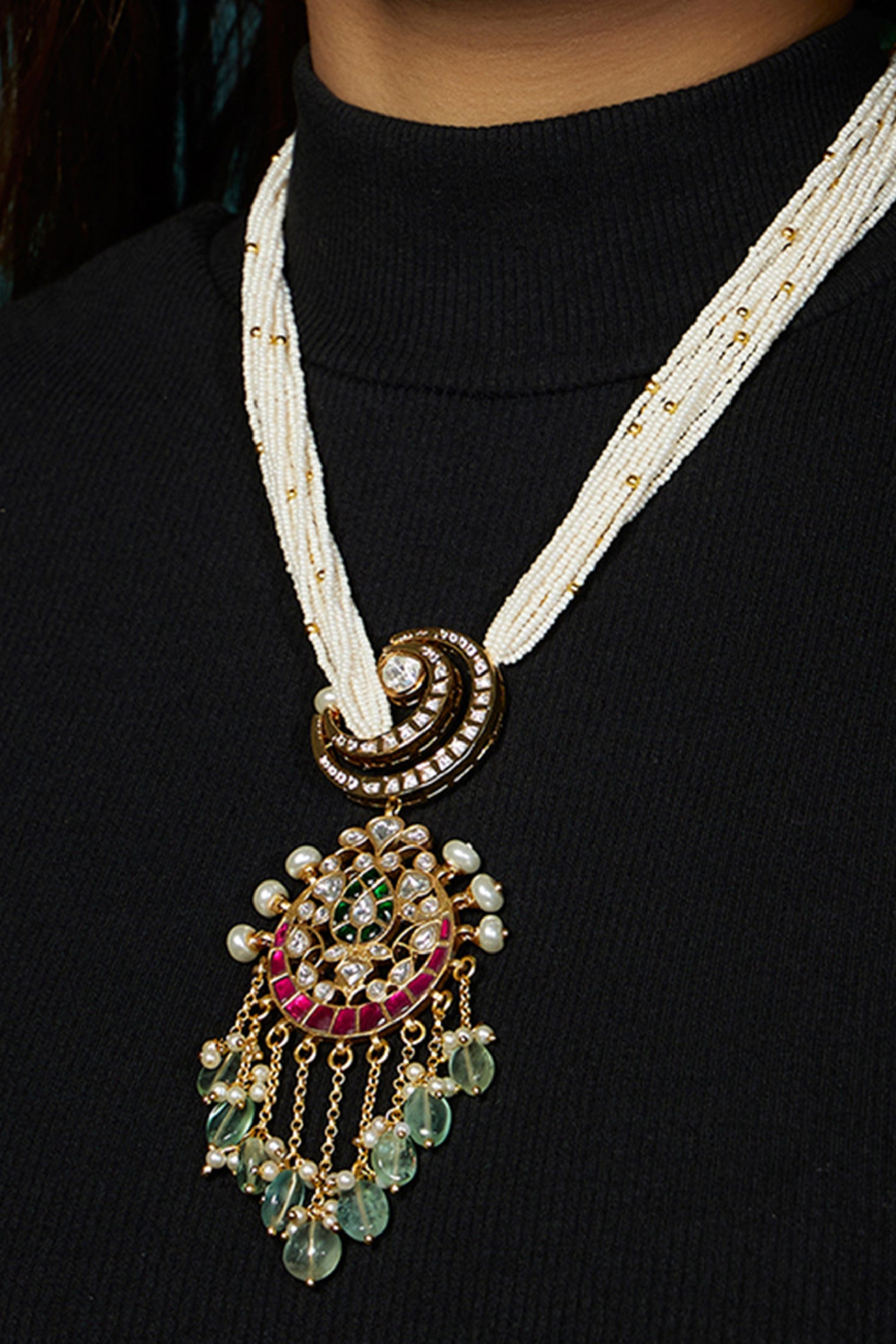 Joules by Radhika Pearl And Gold Tone Polki Necklace jewellery indian designer wear online shopping melange singapore