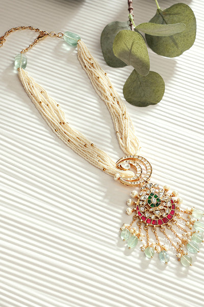 Joules by Radhika Pearl And Gold Tone Polki Necklace jewellery indian designer wear online shopping melange singapore