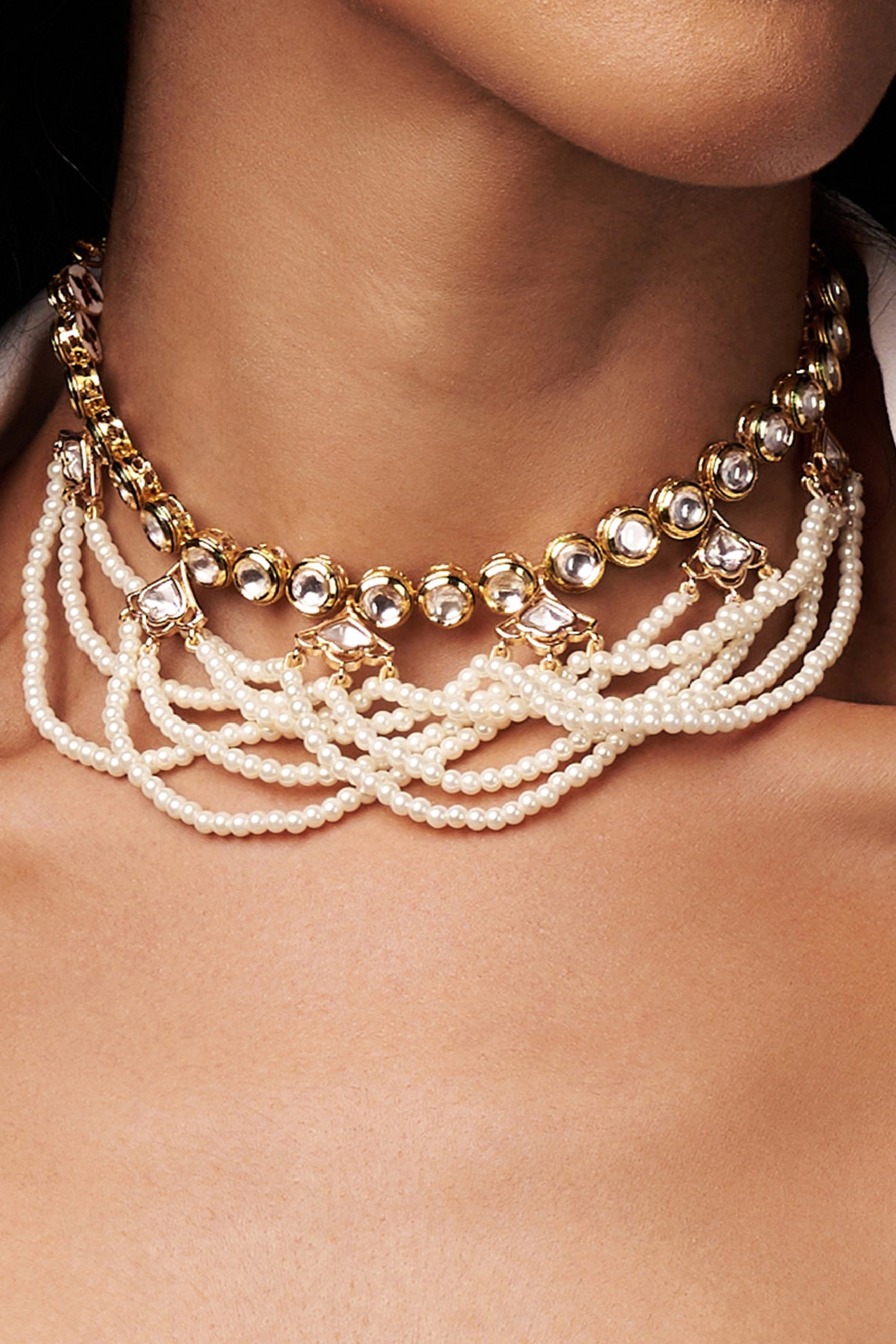 Joules by Radhika Pearl Layered Polki Necklace jewellery indian designer wear online shopping melange singapore