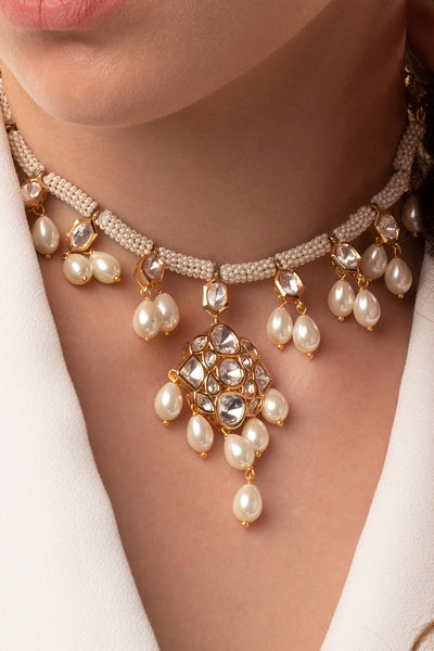 Joules by Radhika Pearl Necklace With Kundan Polki jewellery indian designer wear online shopping melange singapore