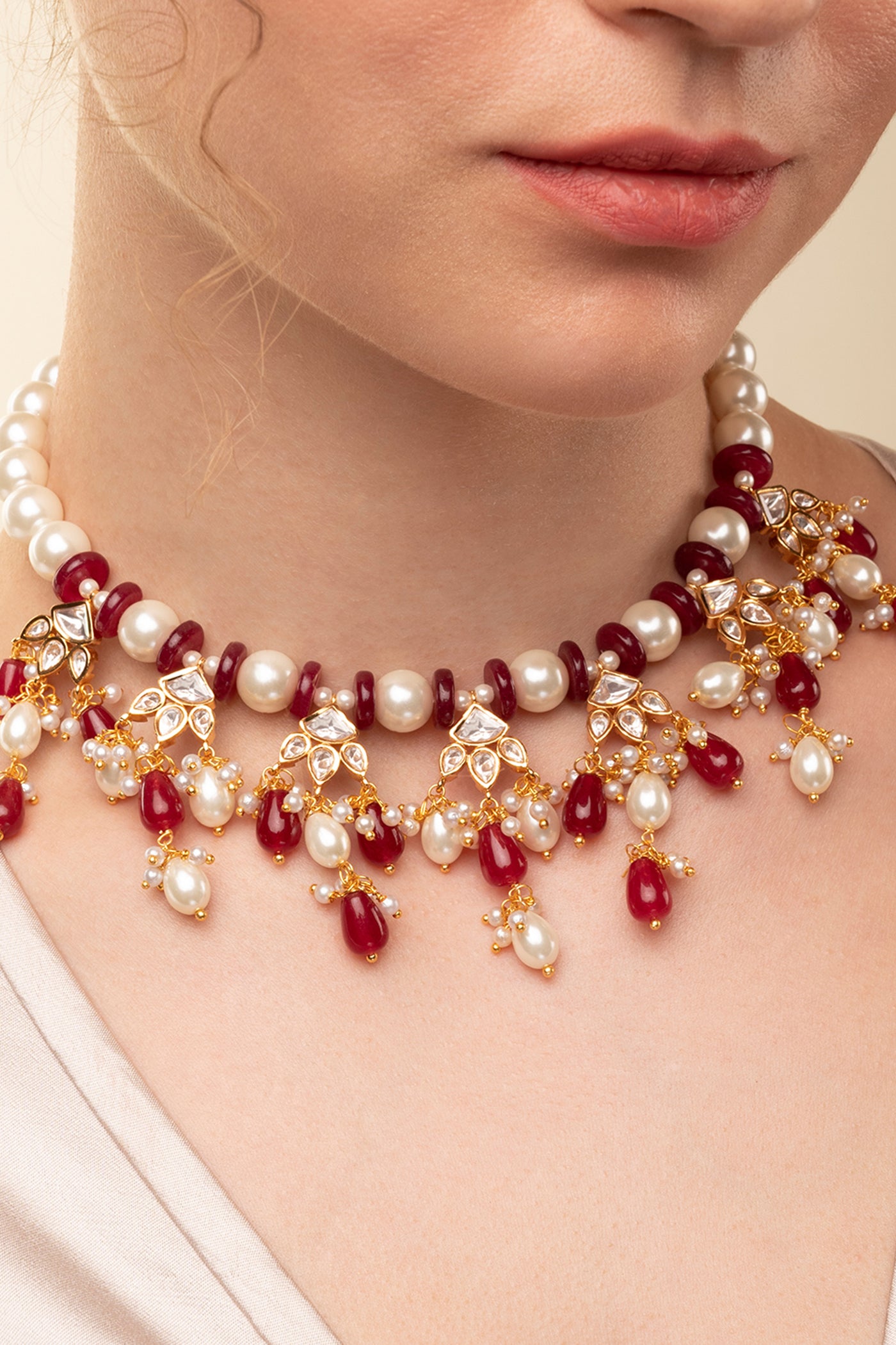 Joules by Radhika Pearl Necklace With Red Agate jewellery indian designer wear online shopping melange singapore