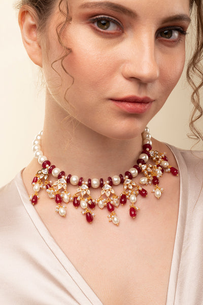 Joules by Radhika Pearl Necklace With Red Agate jewellery indian designer wear online shopping melange singapore