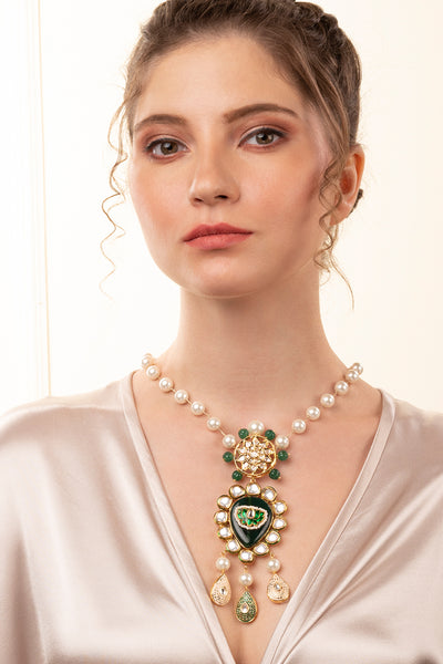 Joules by Radhika Pearly Necklace With Agate & Polki jewellery indian designer wear online shopping melange singapore