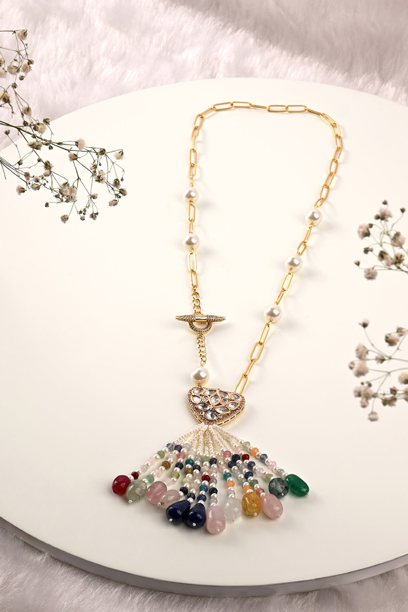 Joules by Radhika Petite Gold Toned Multi Colour Necklace jewellery indian designer wear online shopping melange singapore