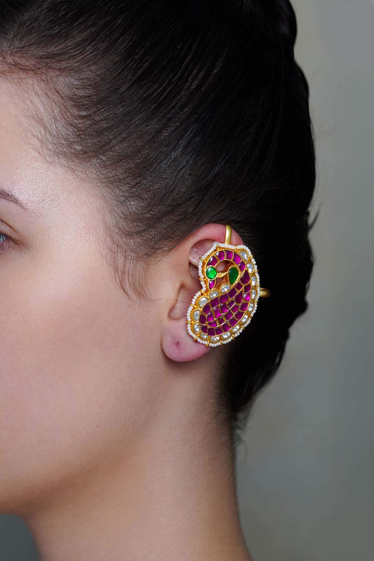Joules by Radhika Pink Mango Gem Ear Cuff Earrings indian designer wear online shopping melange singapore 