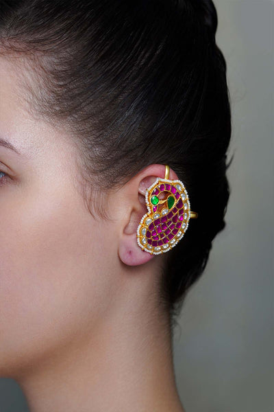 Joules by Radhika Pink Mango Gem Ear Cuff Earrings indian designer wear online shopping melange singapore 