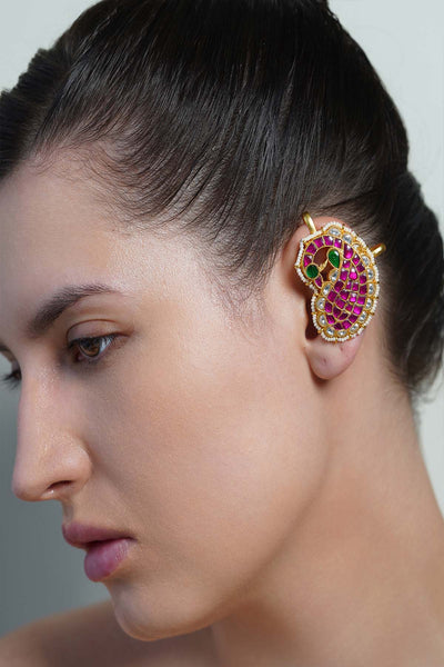Joules by Radhika Pink Mango Gem Ear Cuff Earrings indian designer wear online shopping melange singapore 