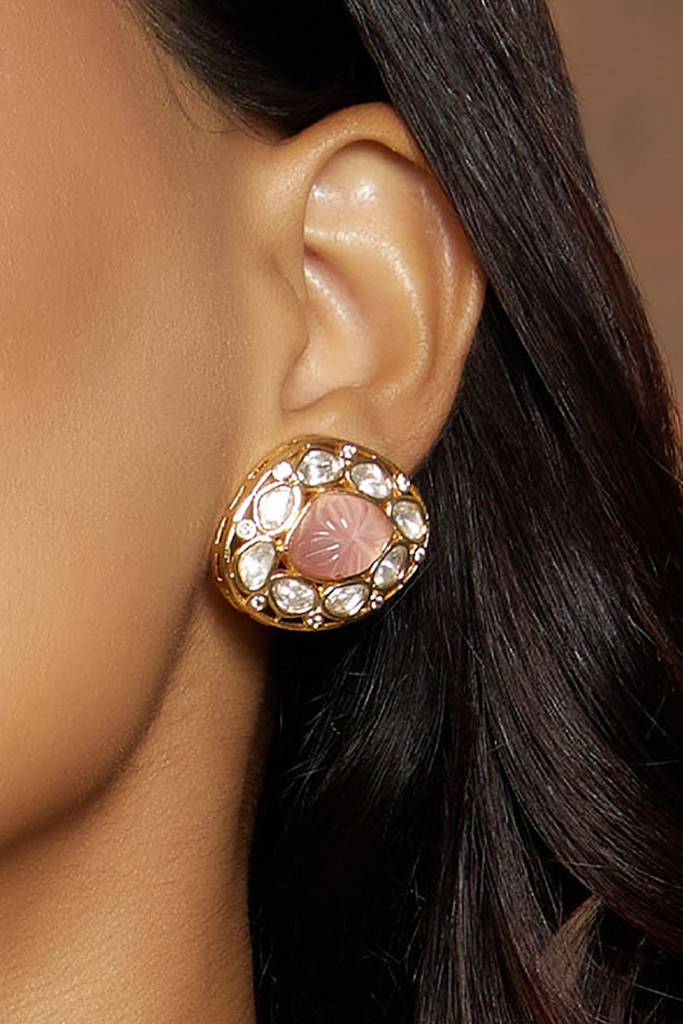 Joules by Radhika  Pink Polki Studs jewellery indian designer wear online shopping melange singapore