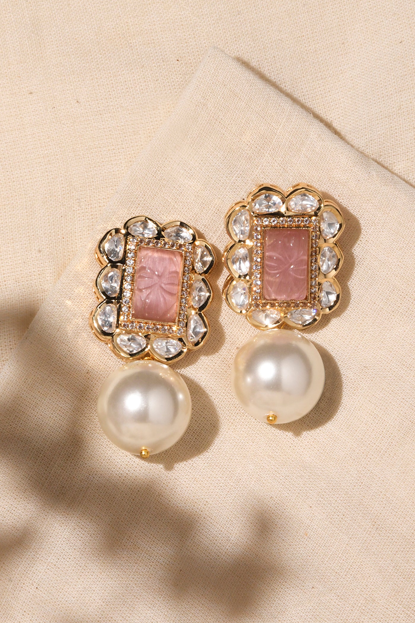 Joules by Radhika Pink White Pearl Drop Earring indian designer wear online shopping melange singapore