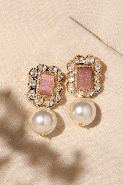 Joules by Radhika Pink White Pearl Drop Earring indian designer wear online shopping melange singapore