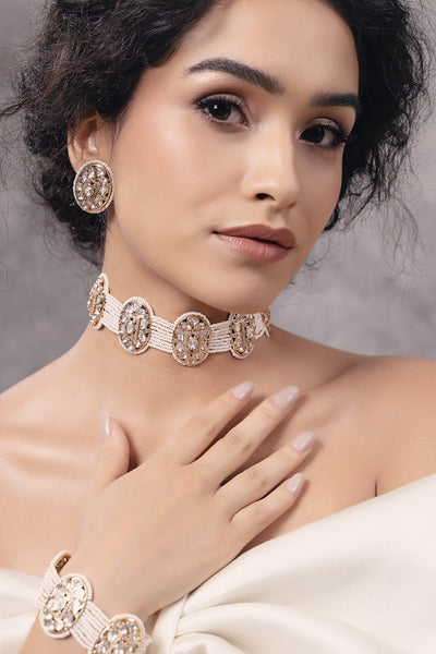 Joules by Radhika Polki Pearl Exquisite Choker Necklace Set indian designer wear online shopping melange singapore