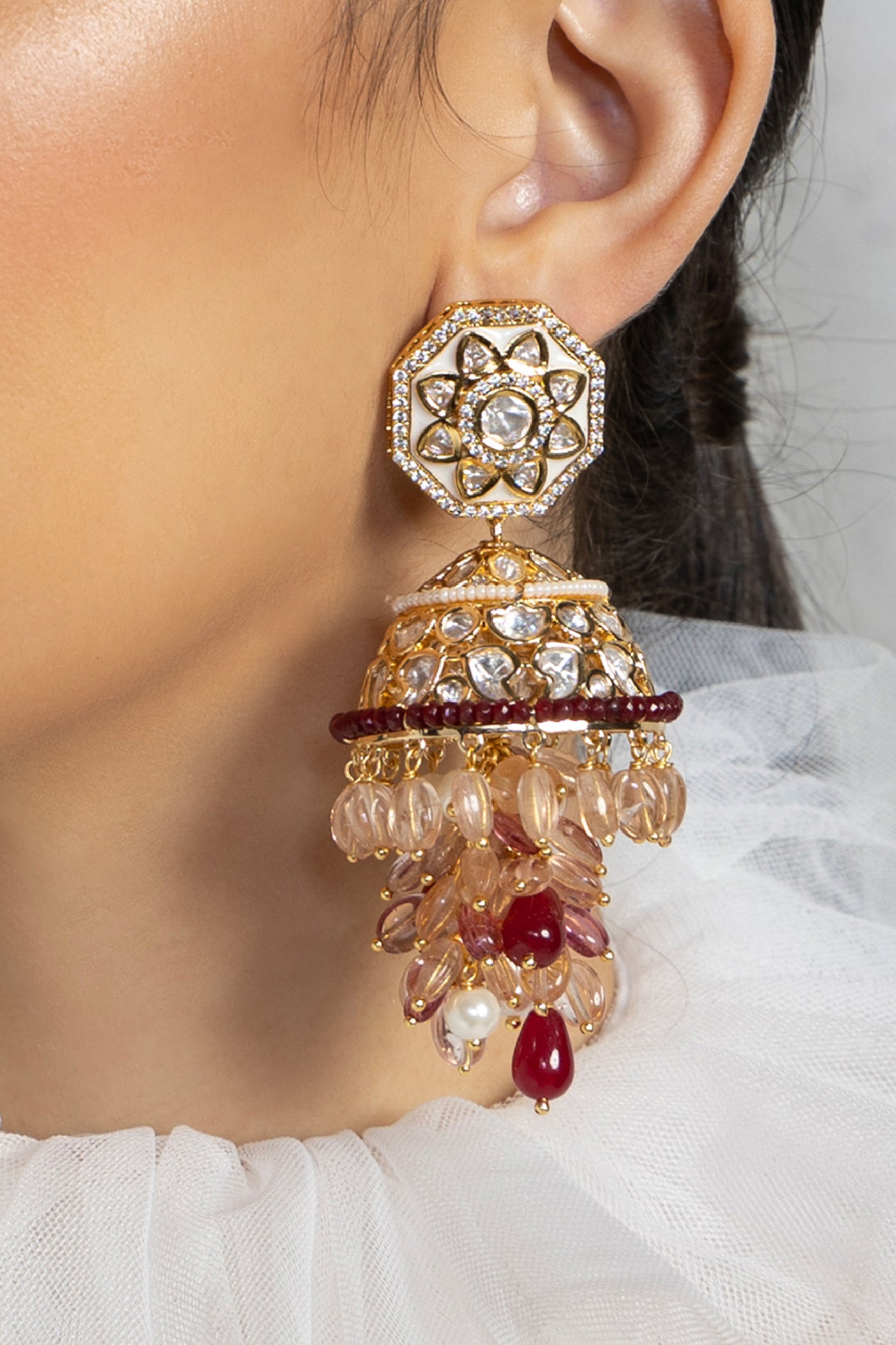 Joules by Radhika Polki And Jade Tumbles Jhumka Earrings indian designer wear online shopping melange singapore