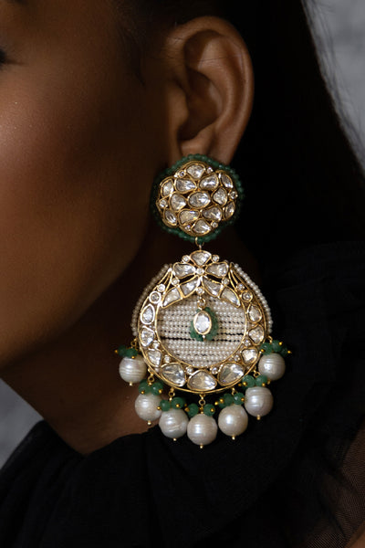 Joules by Radhika Polki And Pearl Drop Earrings Green indian designer wear online shopping melange singapore