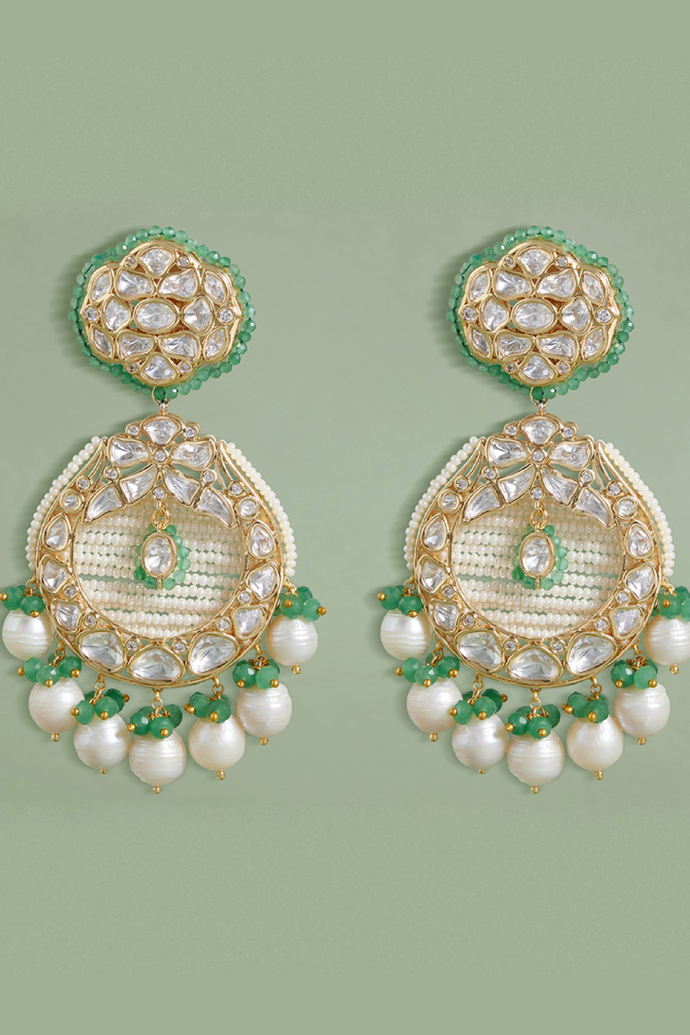 Joules by Radhika Polki And Pearl Drop Earrings Green indian designer wear online shopping melange singapore