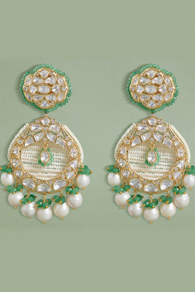 Joules by Radhika Polki And Pearl Drop Earrings Green indian designer wear online shopping melange singapore