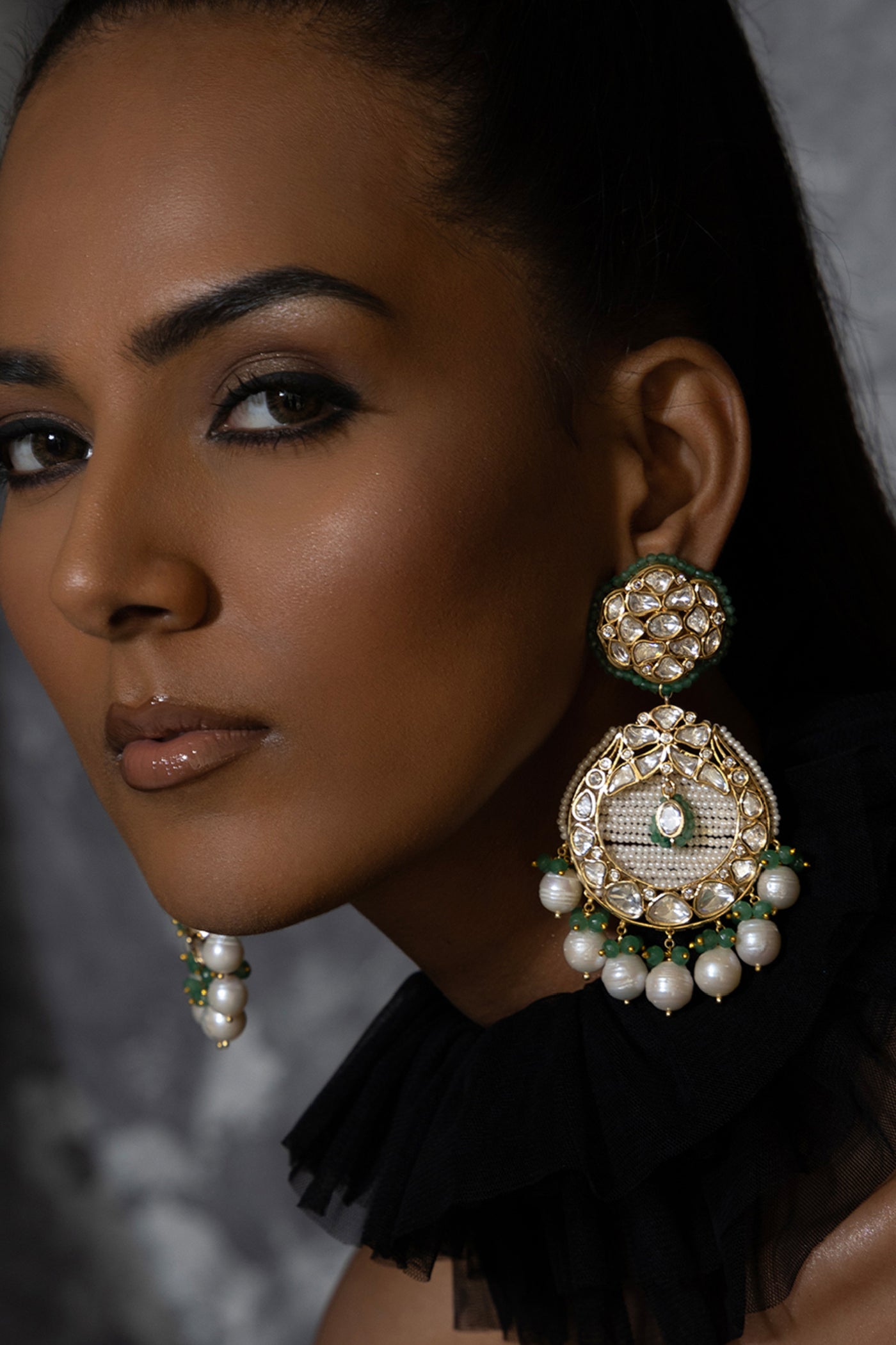Joules by Radhika Polki And Pearl Drop Earrings Green indian designer wear online shopping melange singapore