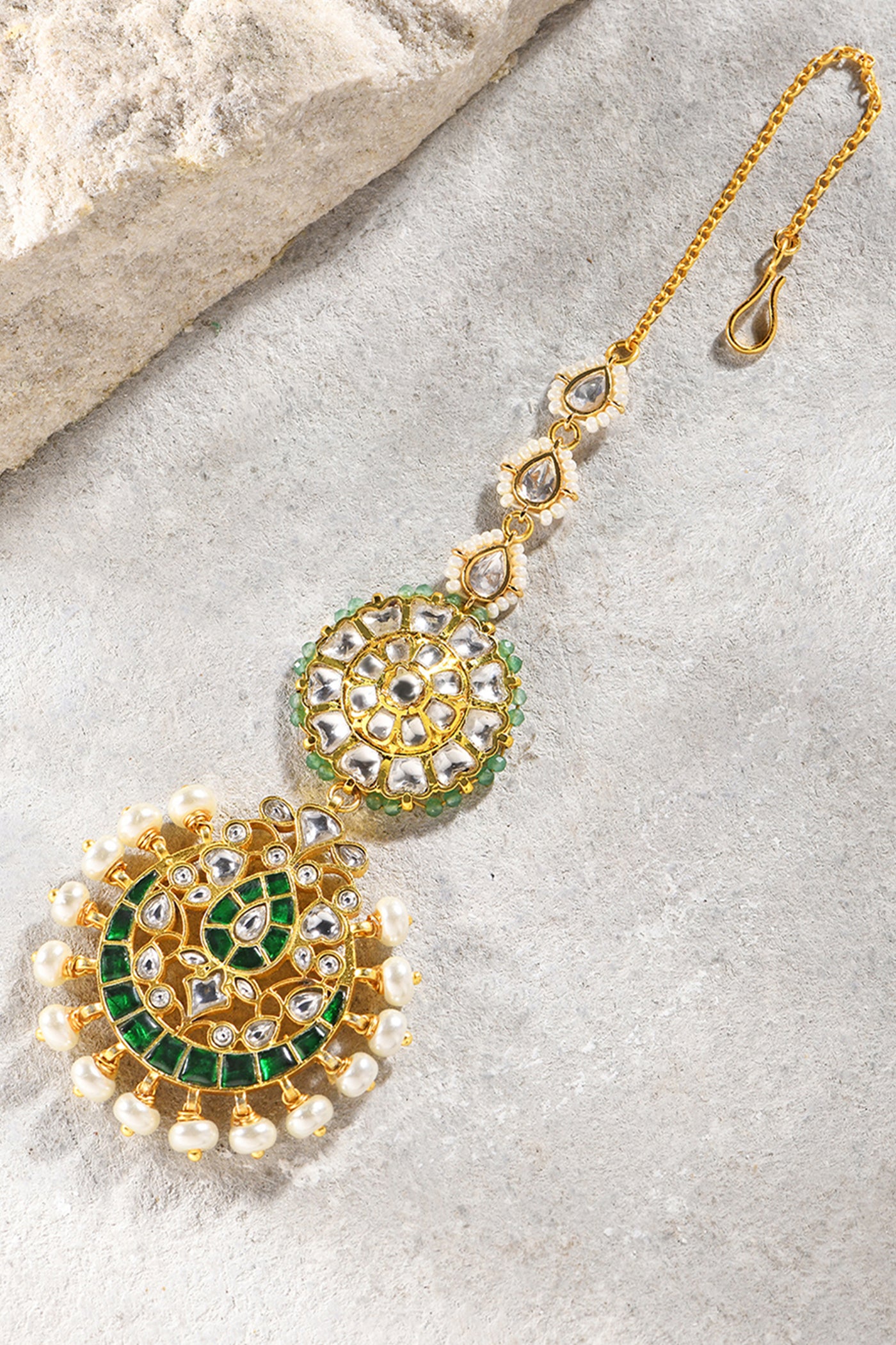Joules by Radhika Polki Green Maangtikka jewellery indian designer wear online shopping melange singapore
