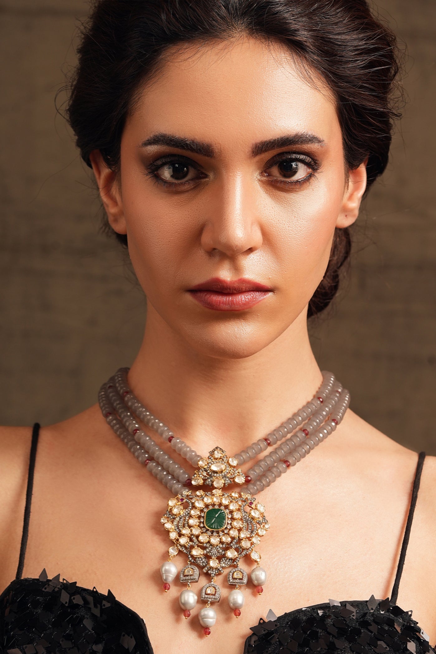 Joules by Radhika Polki Grey Elegance Necklace indian designer wear online shopping melange singapore