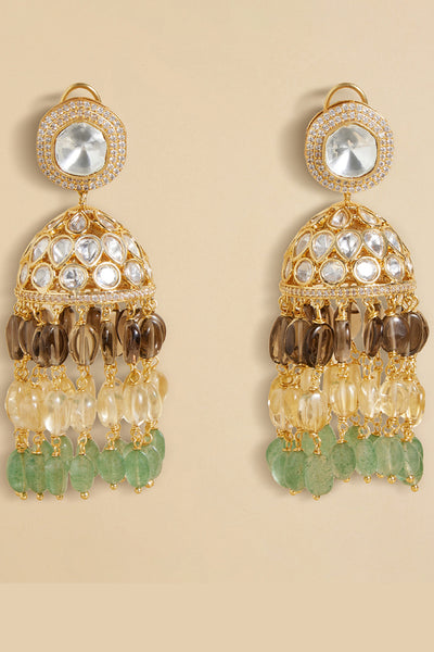 Joules by Radhika Polki Jhumka Earrings With Jade Tumbles indian designer wear online shopping melange singapore