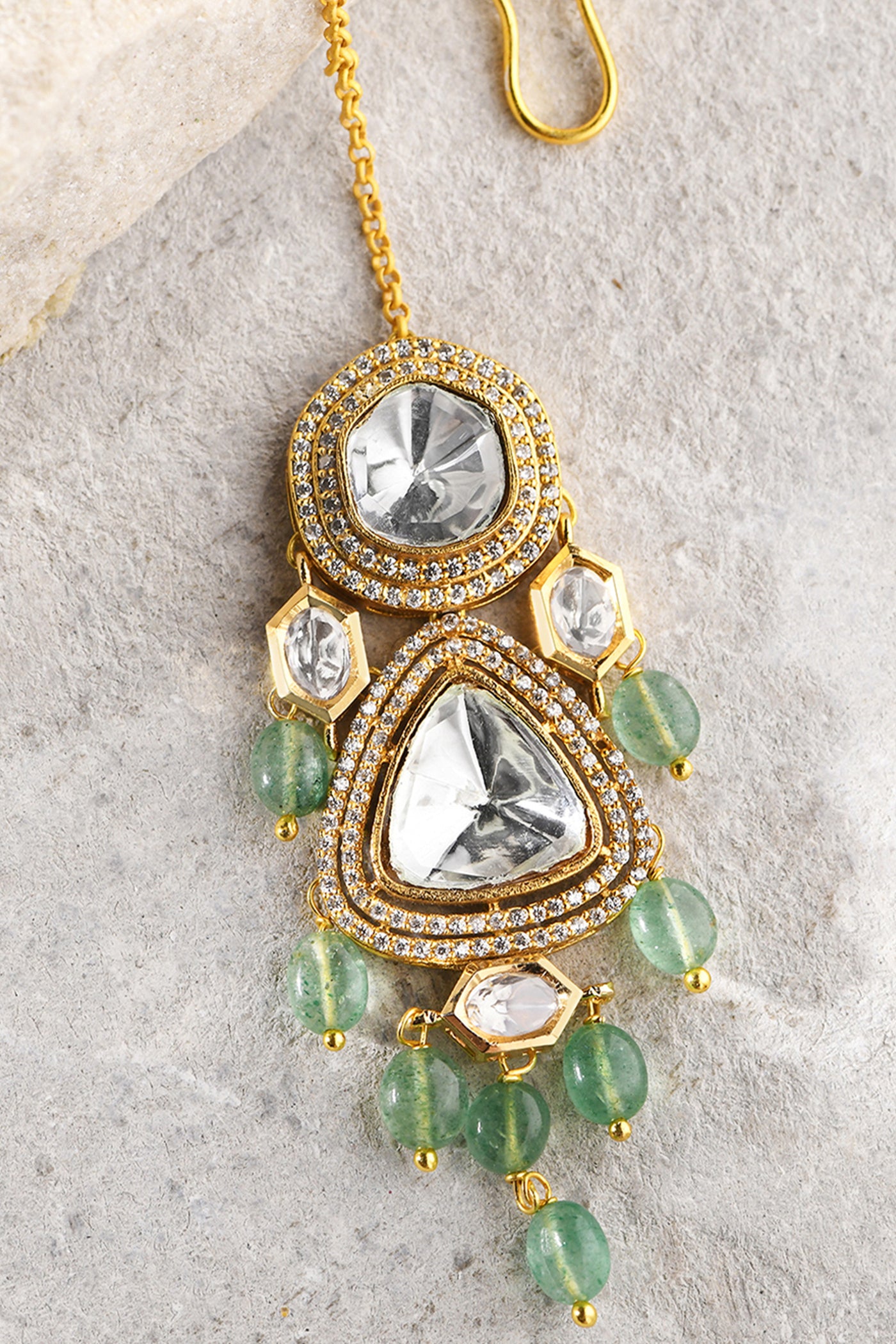 Joules by Radhika  Maangtikka With Green Drops  jewellery indian designer wear online shopping melange singapore