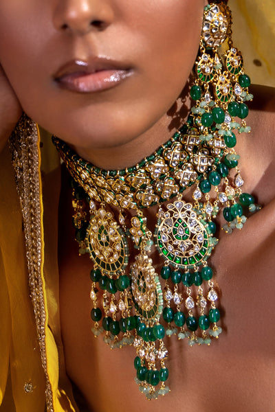 Joules by Radhika Polki And Green Jade Bridal Necklace Set jewellery indian designer wear online shopping melange singapore