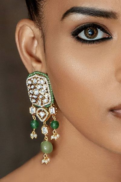 Joules by Radhika Polki And Green Jade Tumbles Dangler Earring indian designer wear online shopping melange singapore