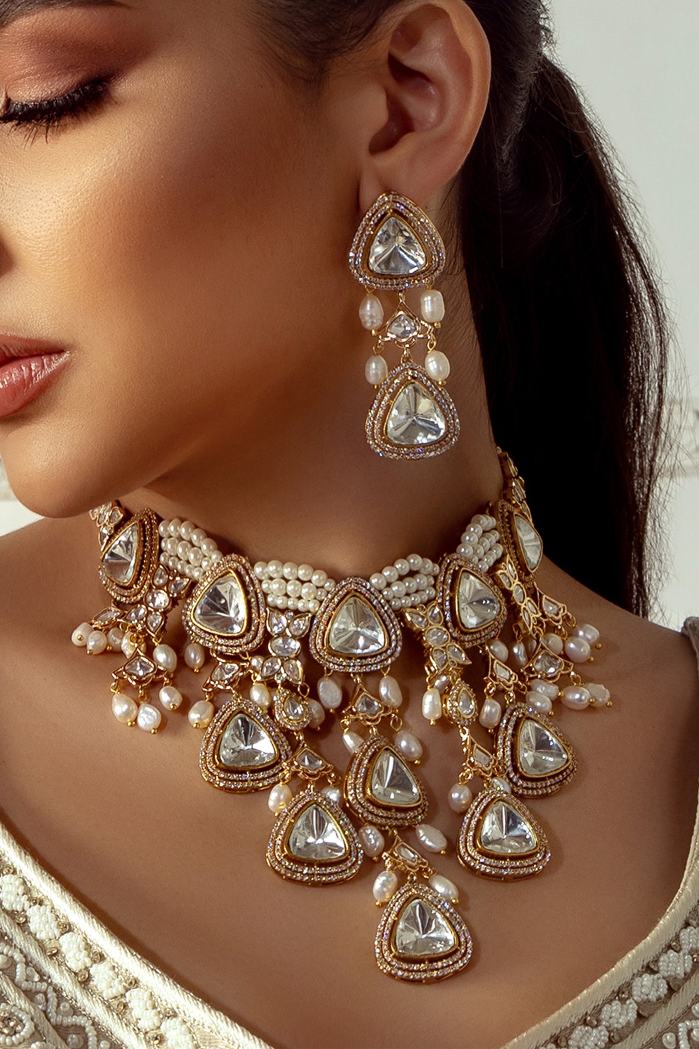 Joules by Radhika Polki And Pearl Drops Bridal Necklace Set jewellery indian designer wear online shopping melange singapore
