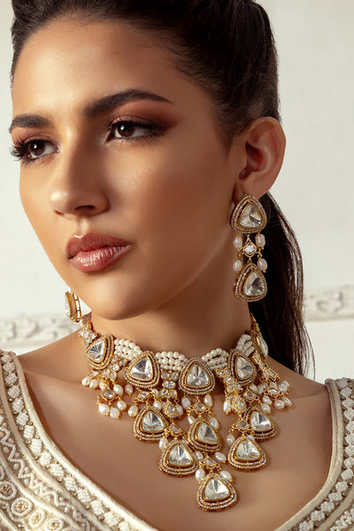 Joules by Radhika Polki And Pearl Drops Bridal Necklace Set jewellery indian designer wear online shopping melange singapore