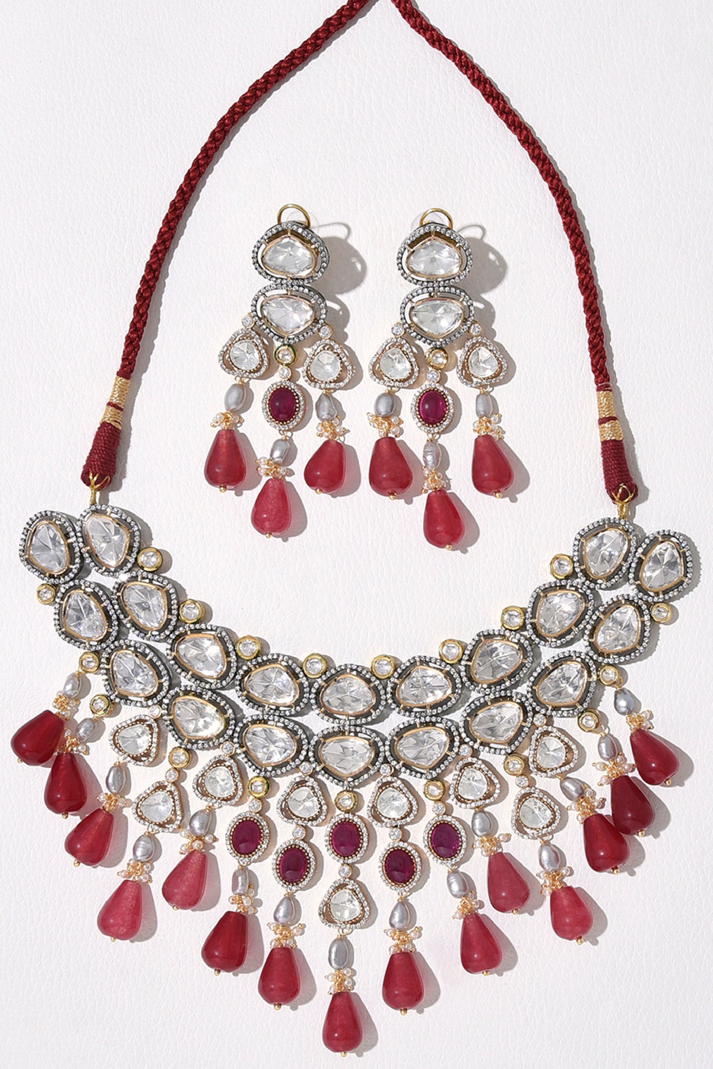 Joules by Radhika Red Polki Bridal Choker Set indian designer wear online shopping melange singapore