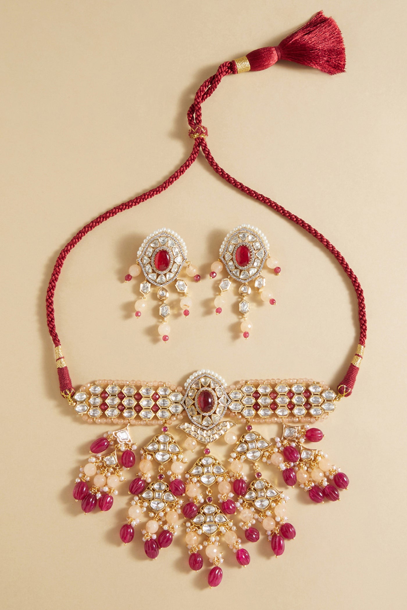 Joules by Radhika Red Polki Bridal Choker Set jewellery indian designer wear online shopping melange singapore