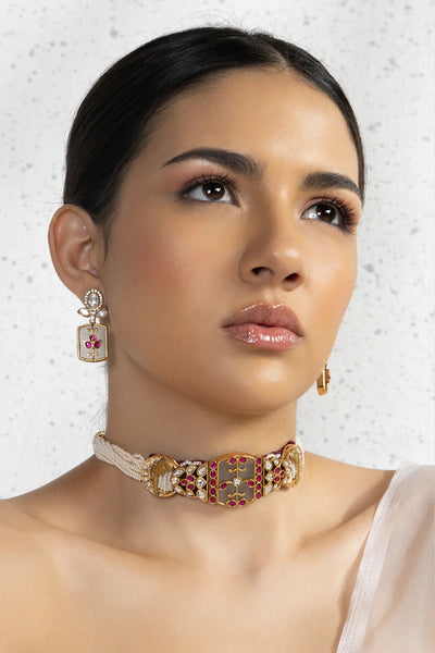 Joules by Radhika Red Quintessential Rubies Choker Set indian designer wear online shopping melange singapore