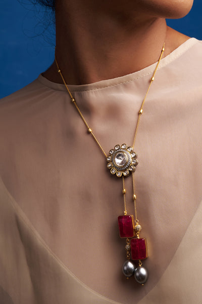 Joules by Radhika Red & Golden Petite Necklace jewellery indian designer wear online shopping melange singapore