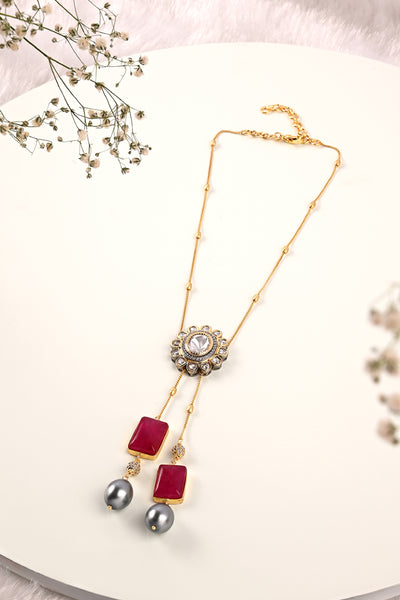 Joules by Radhika Red & Golden Petite Necklace jewellery indian designer wear online shopping melange singapore