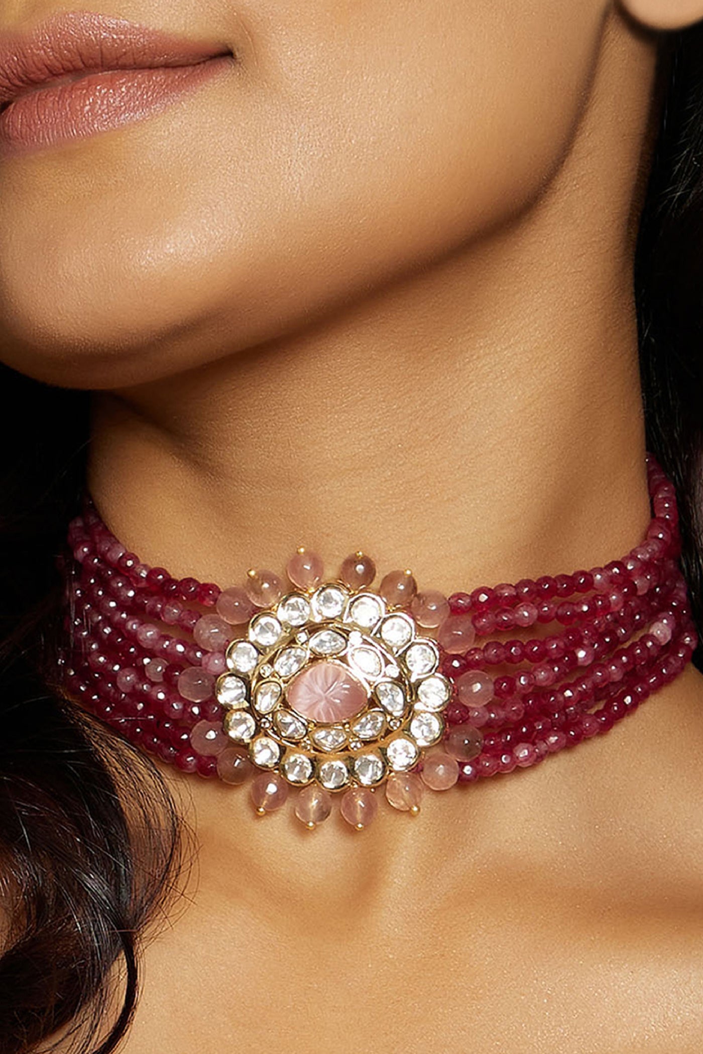 Joules by Radhika Red & Golden Polki Necklace jewellery indian designer wear online shopping melange singapore