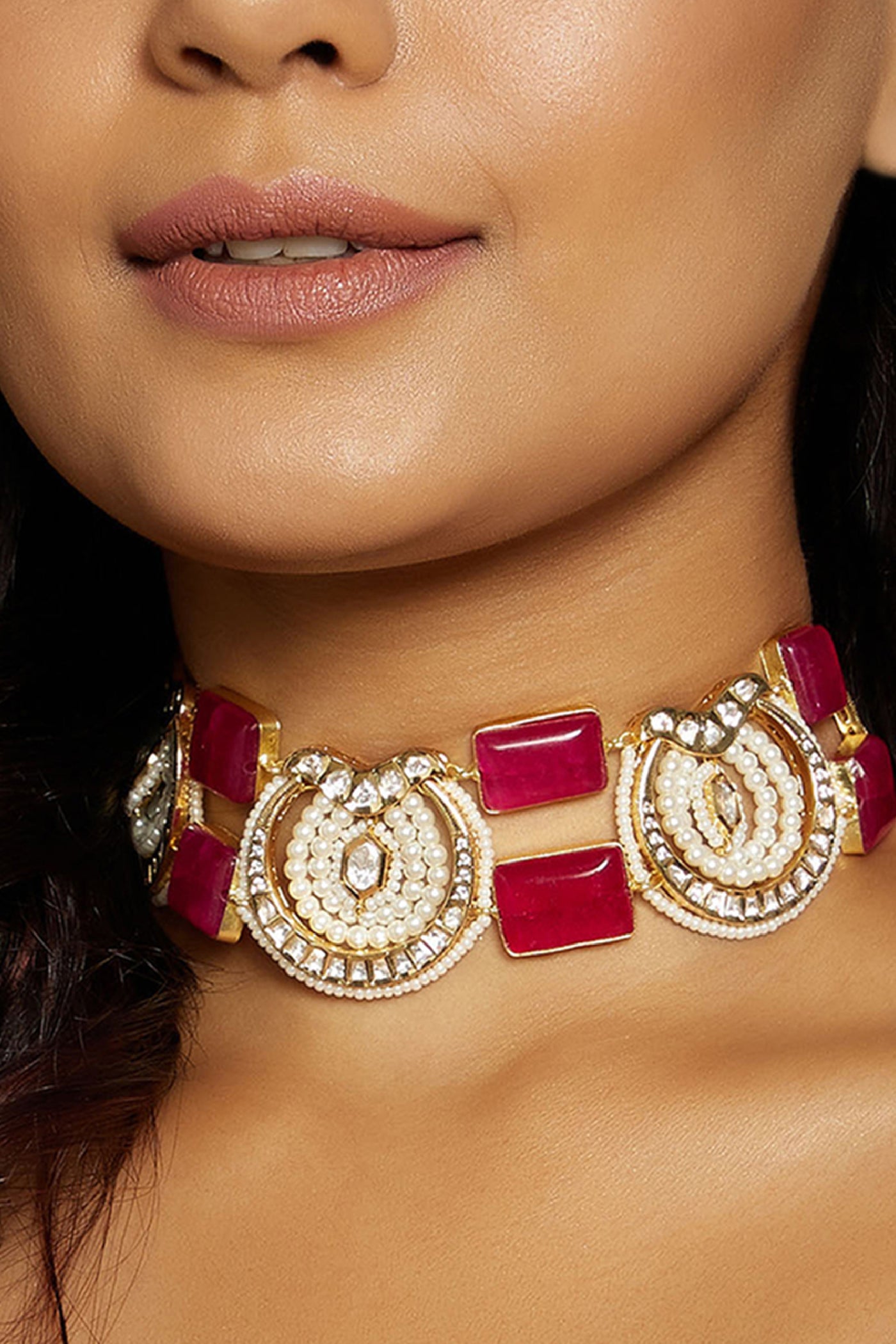 Joules by Radhika Red & White Polki Choker  jewellery indian designer wear online shopping melange singapore