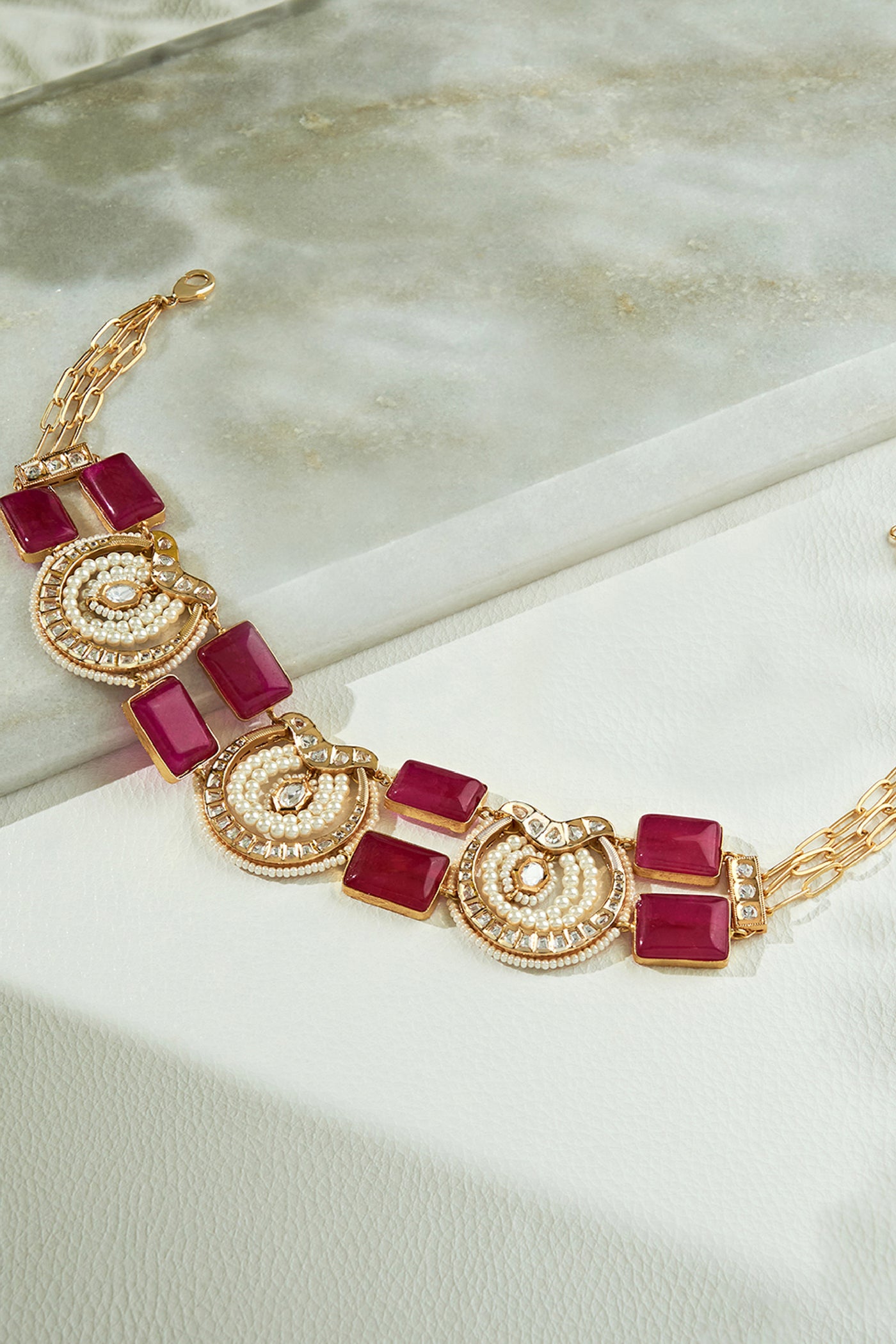 Joules by Radhika Red & White Polki Choker  jewellery indian designer wear online shopping melange singapore