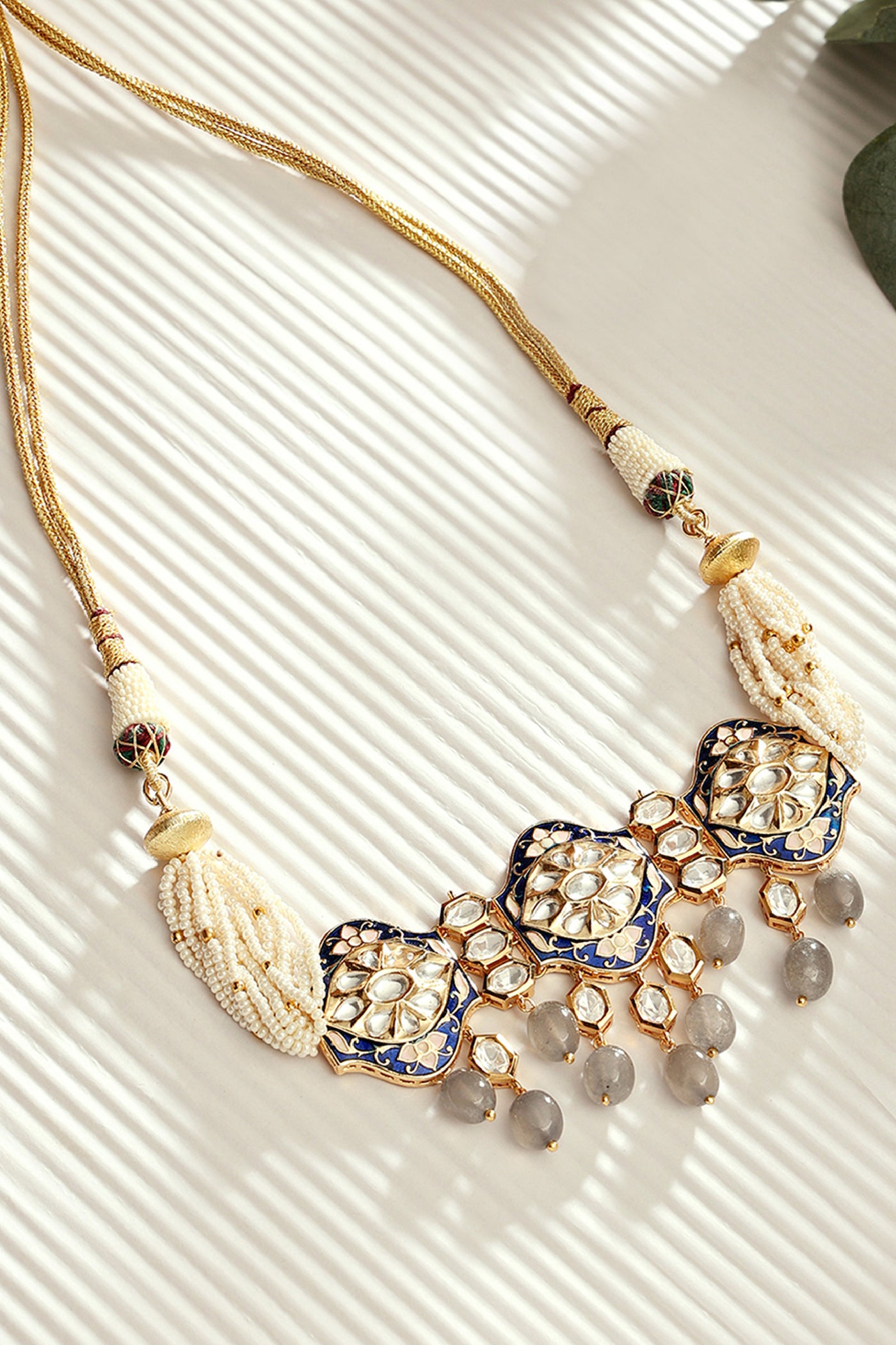 Joules by Radhika Royal Blue With Pearl Polki Necklace jewellery indian designer wear online shopping melange singapore